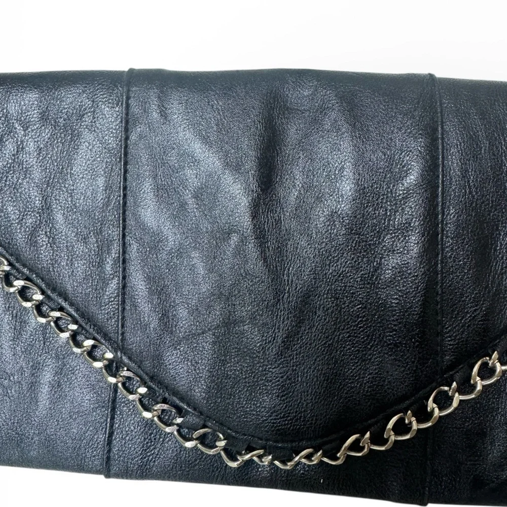 Black Leather Chain Strap Clutch